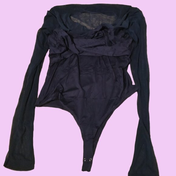 Long Sleeve Crew Neck Shapewear Bodysuit with Sheer Mesh and Twist Knot Front - Picture 4 of 7